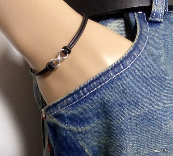 N2782n bracelet cordon cuir infini argent massif