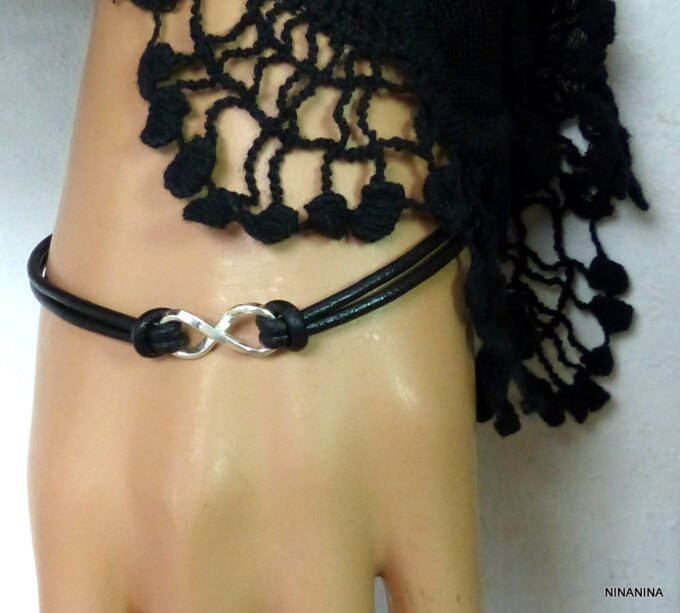 N2782o bracelet cordon cuir infini argent massif