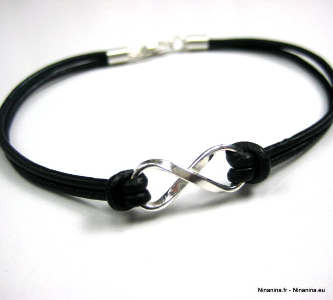 N2782terb bracelet infini cuir et argent massif