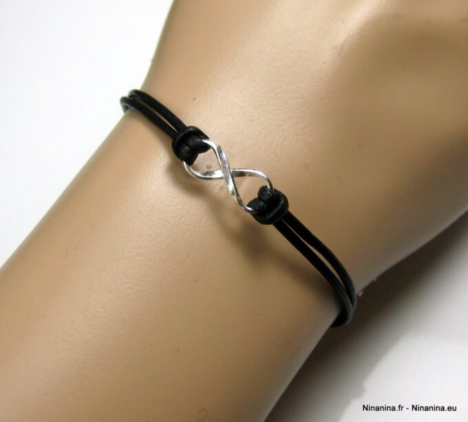 N2782tere bracelet infini cuir et argent massif