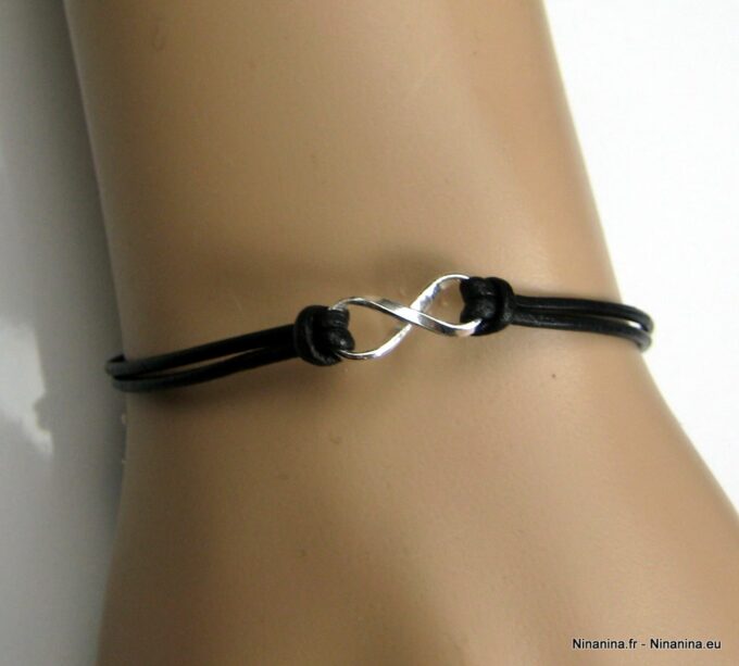 N2782terf bracelet infini cuir et argent massif