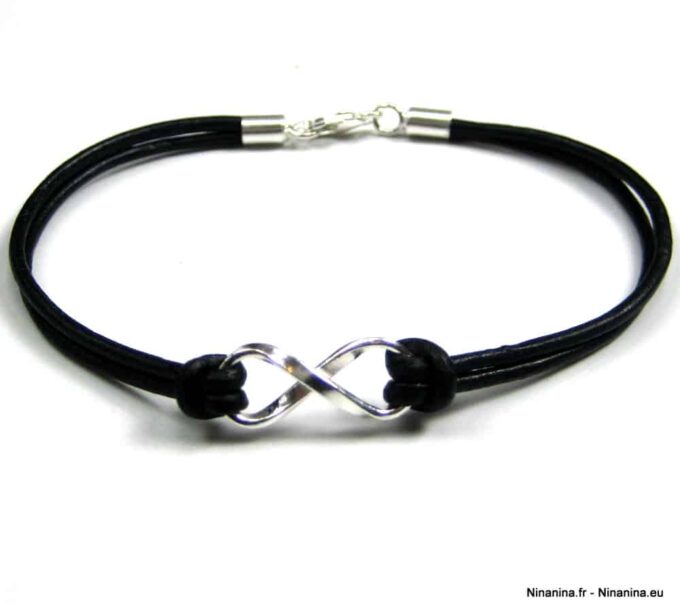 N2782terh bracelet infini cuir et argent massif