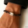 N2787b Bracelet coquillage artisanal homme et femme cauri perles bois cordon coton ciré réglable - Bijoux Bracelets coquillages en ligne Ninanina