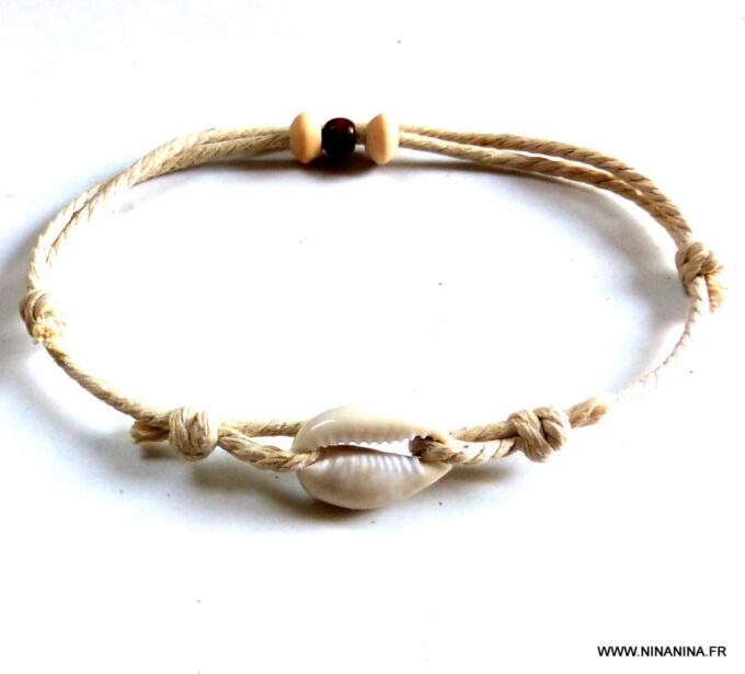 N2788h Bracelet de cheville cordon coquillage cauri - Bijoux Bracelets en ligne NINANINA