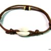 N2788terb bracelet de cheville cordon cuir et coquillage grain de café