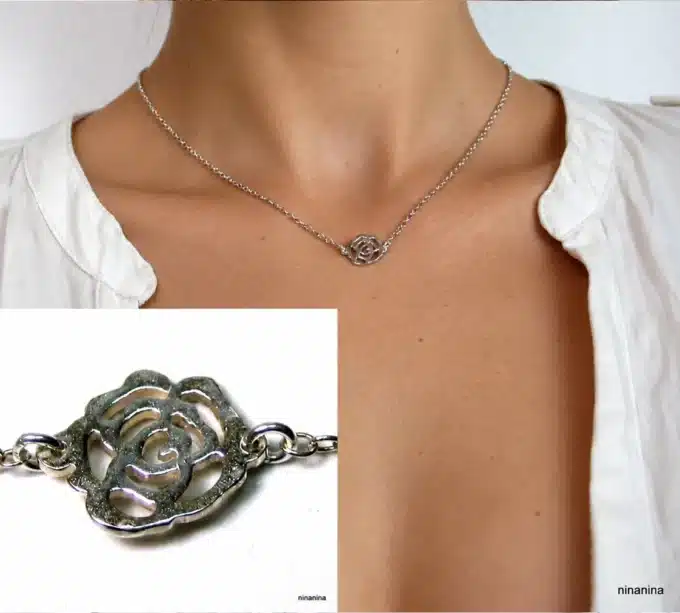 N2797 Collier femme artisanal rose Argent 925 massif - Bijoux colliers femmes en ligne Ninanina
