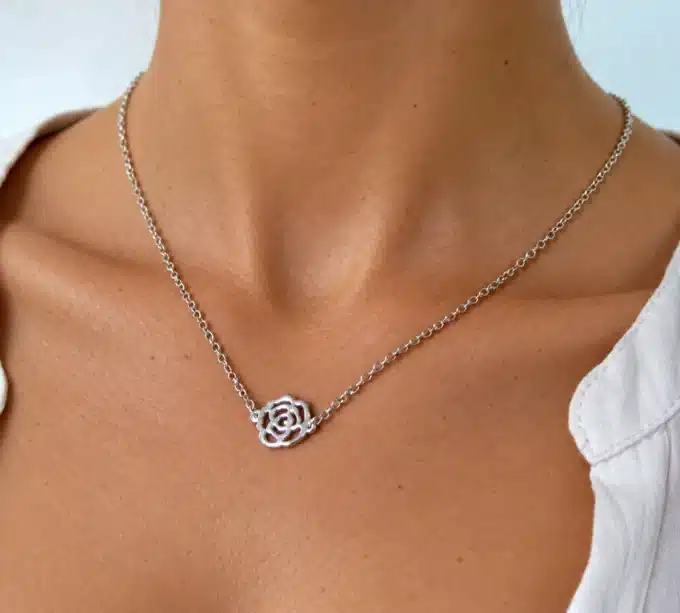 N2797a Collier femme artisanal rose Argent 925 massif - Bijoux colliers femmes en ligne Ninanina