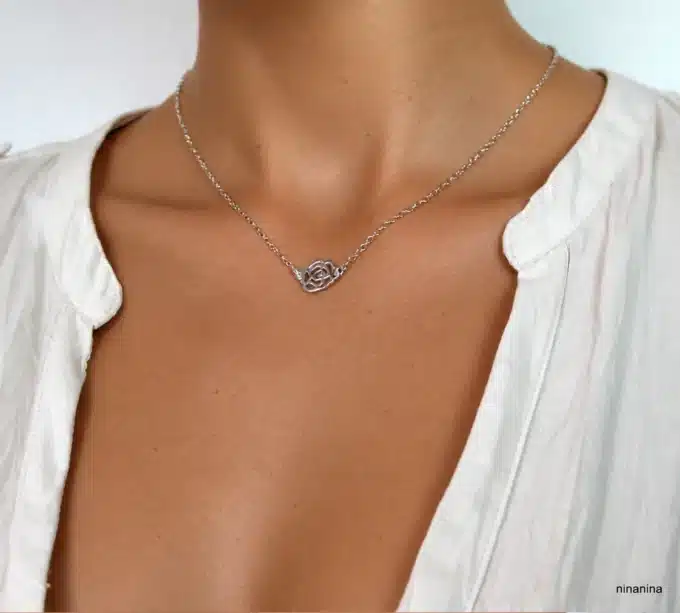 N2797b Collier femme artisanal rose Argent 925 massif - Bijoux colliers femmes en ligne Ninanina