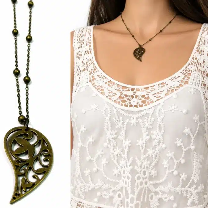 N2831a Collier Fantaisie Femme court Pendentif aile d'ange métal bronze - Bijoux colliers femmes en ligne Ninanina