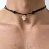 N2842 Collier homme pendentif tête de mort blanche cordon cuir - Bijoux colliers hommes en ligne Ninanina