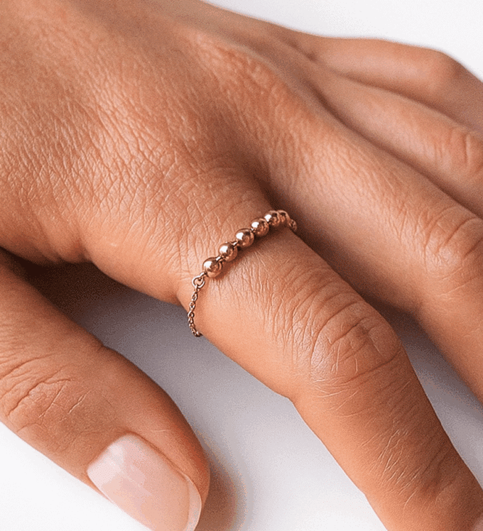 N2878A Bague chaine perle artisanale pour femme - boules en plaqué or 14 carats gold filled - Bijoux bagues orf en ligne NINANINA - Copie