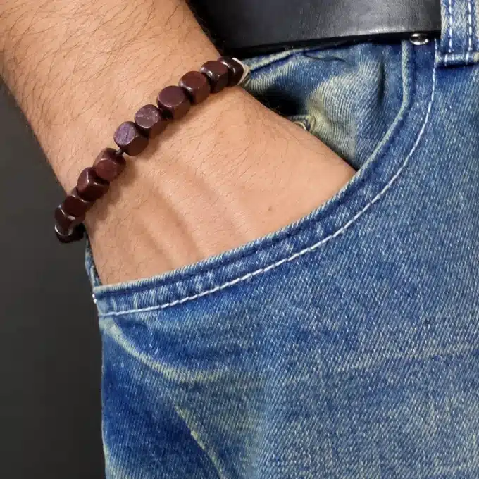 N2883a Bracelet bois personnalisé perles carrées homme - Bijoux bracelets hommes en ligne Ninanina