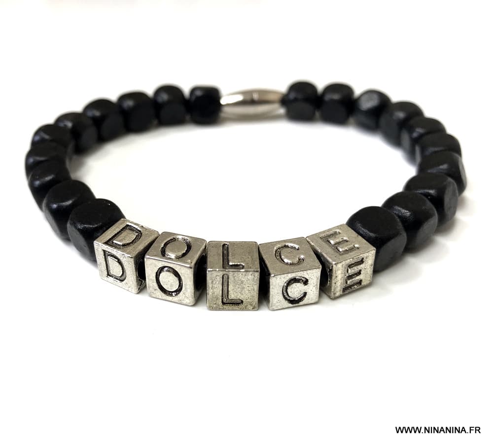 Bracelet perle homme bois d'ébène noir personnalisé