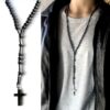 N2892 Chapelet hematite homme croix perles noires - Bijoux Colliers en ligne Ninanina