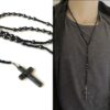 N2892a Chapelet hematite pour homme croix et perles noires - Bijoux Colliers hommes en ligne Ninanina