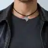 N2894a Collier bresil homme pendentif acier inoxydable argenté cordon cuir - Bijoux colliers hommes en ligne Ninanina