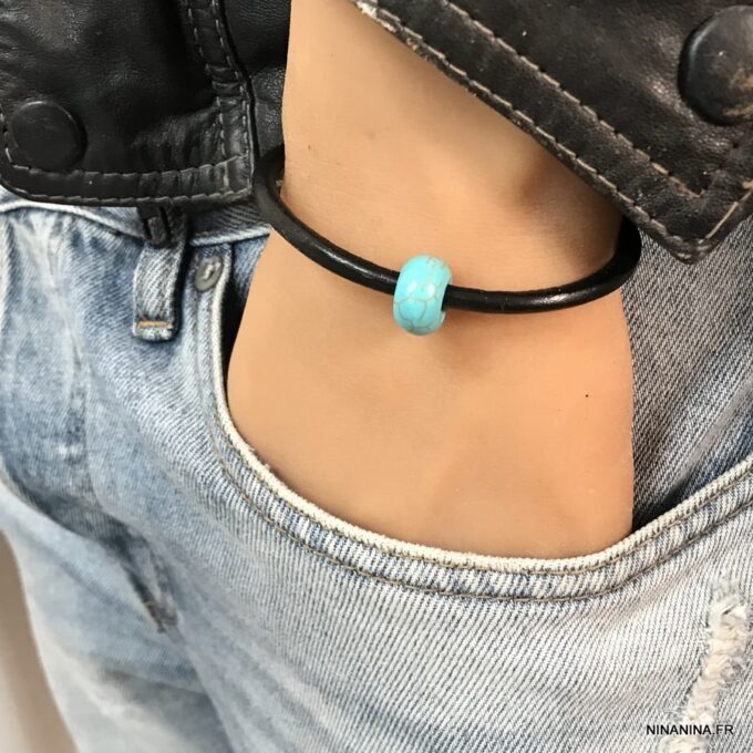 N2898a Bracelet homme cuir fermoir et métal bronze - Bijoux Bracelets en ligne Ninanina