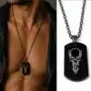 N2899 Collier homme long pendentif tête de mort Acier noir - Bijoux colliers hommes en ligne Ninanina