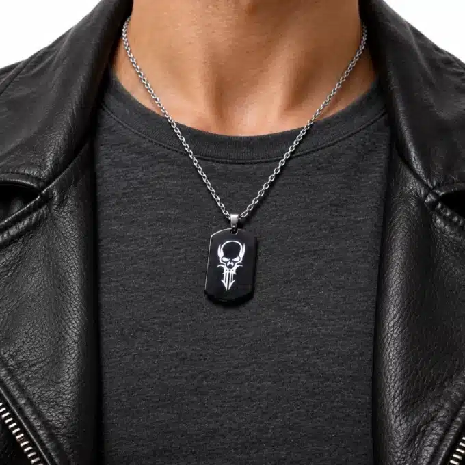 N2910a Collier homme pendentif noir tête de mort Acier inoxydable - Bijoux colliers hommes en ligen Ninanina