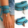 N2917c Bracelet lacet soie lavée turquoise pendentif corse Acier inoxydable - Bijoux Bracelets boheme chic en ligne Ninanina