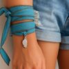 N2917d Bracelet lacet soie lavée turquoise pendentif corse Acier inoxydable - Bijoux Bracelets boheme chic en ligne Ninanina