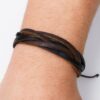 N2923b Bracelet homme cuir tressé multi liens marron réglable avec noeud coulissant - Bijoux Bracelets hommes en ligne Ninanina