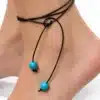 N2941 Bracelet de cheville femme cuir et perle howlite turquoise - Bijoux de pieds en ligne Ninanina