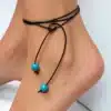 N2941a Bracelet de cheville femme cuir et perle howlite turquoise - Bijoux de pieds en ligne Ninanina