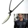N2945a Collier long artisanal pour homme - pendentif dent de tigre en nacre et Acier inoxydable argenté - Bijoux colliers hommes en ligne Ninanina