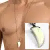 N2946b Collier homme long acier pendentif dent de requin nacre blanche - Bijoux colliers en ligne Ninanina
