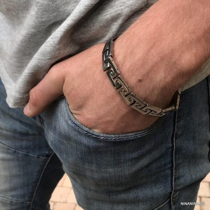 N2958a Bracelet Homme Acier inoxydable maillons larges - Bijoux Bracelets en ligne Ninanina