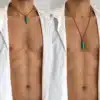 N2960b Collier pendentif corne turquoise homme lacet cuir naturel - Bijoux colliers hommes en ligne Ninanina