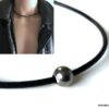 N2983 Collier boule homme cuir Acier inoxydable argent - Bijoux Colliers en ligne Ninanina