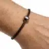 N2984a Bracelet homme cordon cuir boule acier inoxydable argenté - Bijoux bracelets hommes femmes en ligne Ninanina