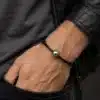 N2988a Bracelet homme cordon cuir boule Acier inoxydable argent - Bijoux bracelets hommes en ligne Ninanina