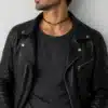 N2993a Collier homme boule Acier inoxydable argenté cordon cuir réglable - Bijoux colliers hommes en ligne Ninanina