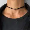 N2993b Collier homme boule Acier inoxydable argenté cordon cuir réglable - Bijoux colliers hommes en ligne Ninanina