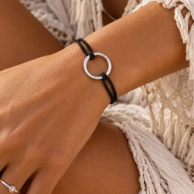 N3007a Bracelet Femme Anneau Fin Argent 925 massif Cordon réglable - Bijoux bracelets femmes en ligne Ninanina
