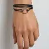 N3012a Bracelet femme anneau Argent 925 cordon cuir à enrouler - Bijoux bracelets femmes en ligne Ninanina