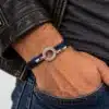 N3016 Bracelet Homme 3 tours Cible Argent 925 massif sur cordon - Bijoux bracelets hommes en ligne Ninanina