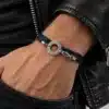 N3016a Bracelet Homme 3 tours Cible Argent 925 massif sur cordon - Bijoux bracelets hommes en ligne Ninanina