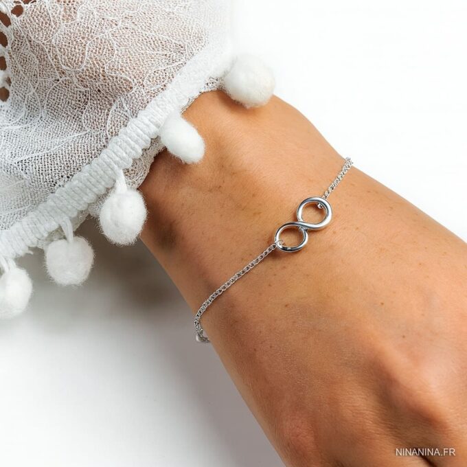 N3018 Bracelet Argent signe infini artisanal - bijou fin et minimaliste pour Femme - Bijoux Bracelets infinity en ligne Ninanina