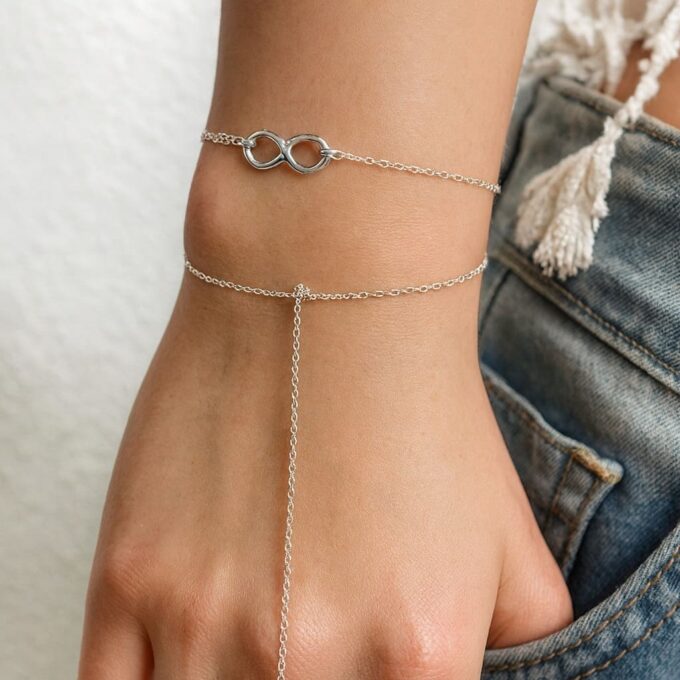 N3018b Bracelet Argent signe infini artisanal - bijou fin et minimaliste pour Femme - Bijoux Bracelets infinity en ligne Ninanina