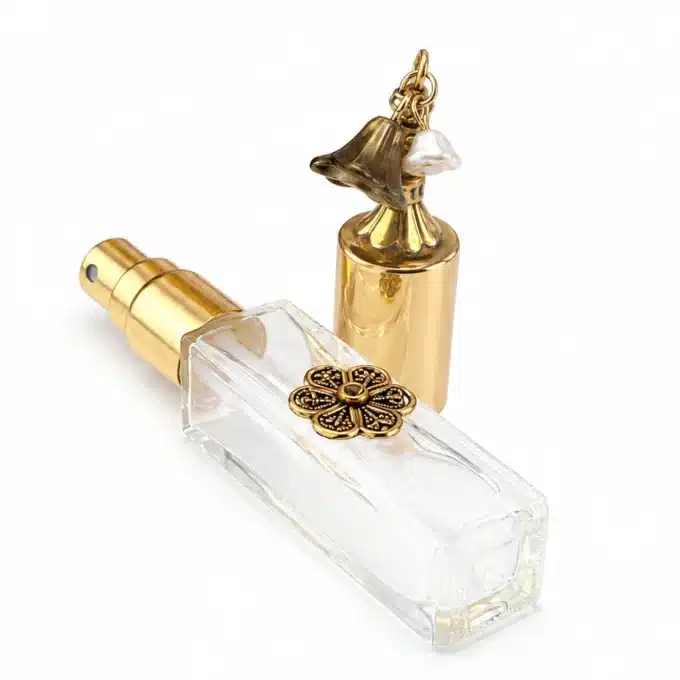 N303 Atomiseur flacon de parfum rechargeable métal doré et fleurs - Accessoires femmes en ligne Ninanina