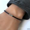 N3035a Bracelet cuir fin homme rondelles Acier inoxydable - Bijoux Bracelets en ligne Ninanina