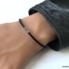 N3035b Bracelet cuir fin homme rondelles Acier inoxydable - Bijoux Bracelets en ligne Ninanina