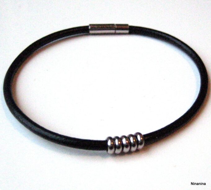 N3035c bracelet homme cuir et acier inoxydable