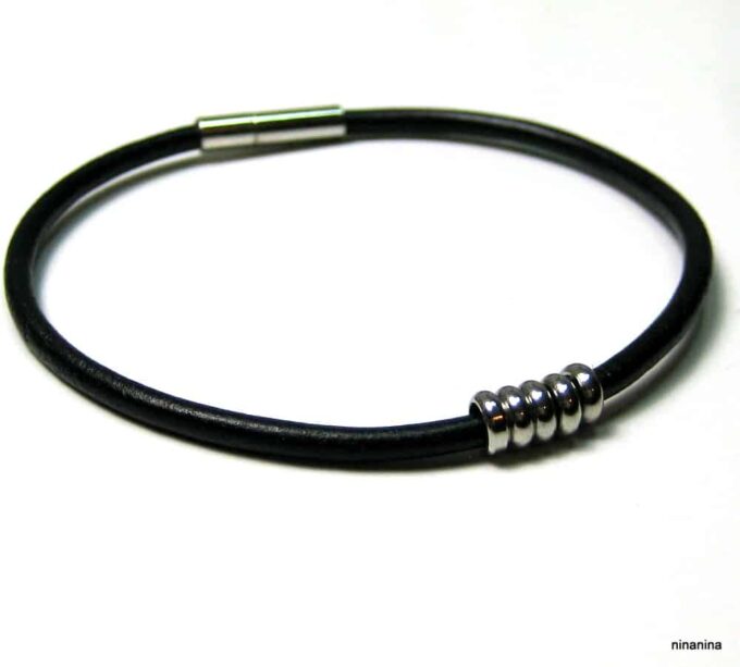 N3035ter bracelet cordon cuir et acier inoxydable