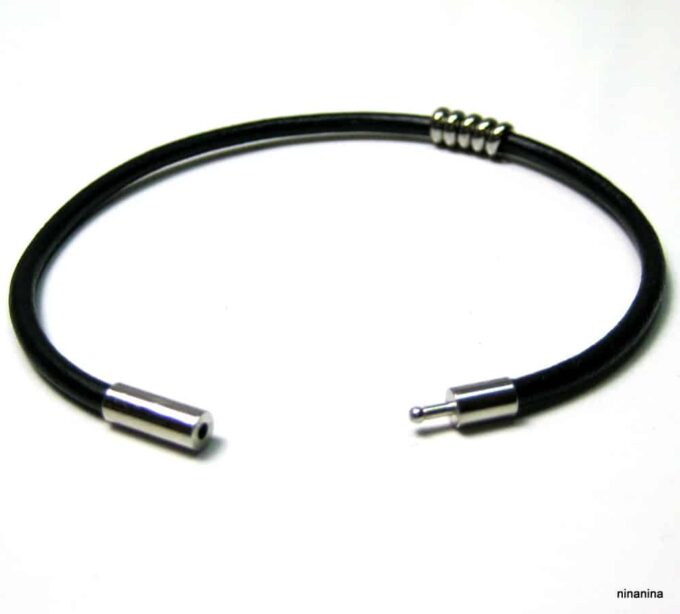 N3035terb bracelet cordon cuir et acier inoxydable