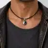N3067a Collier homme pendentif yin yang Acier inoxydable cordon cuir - Bijoux colliers hommes en ligne